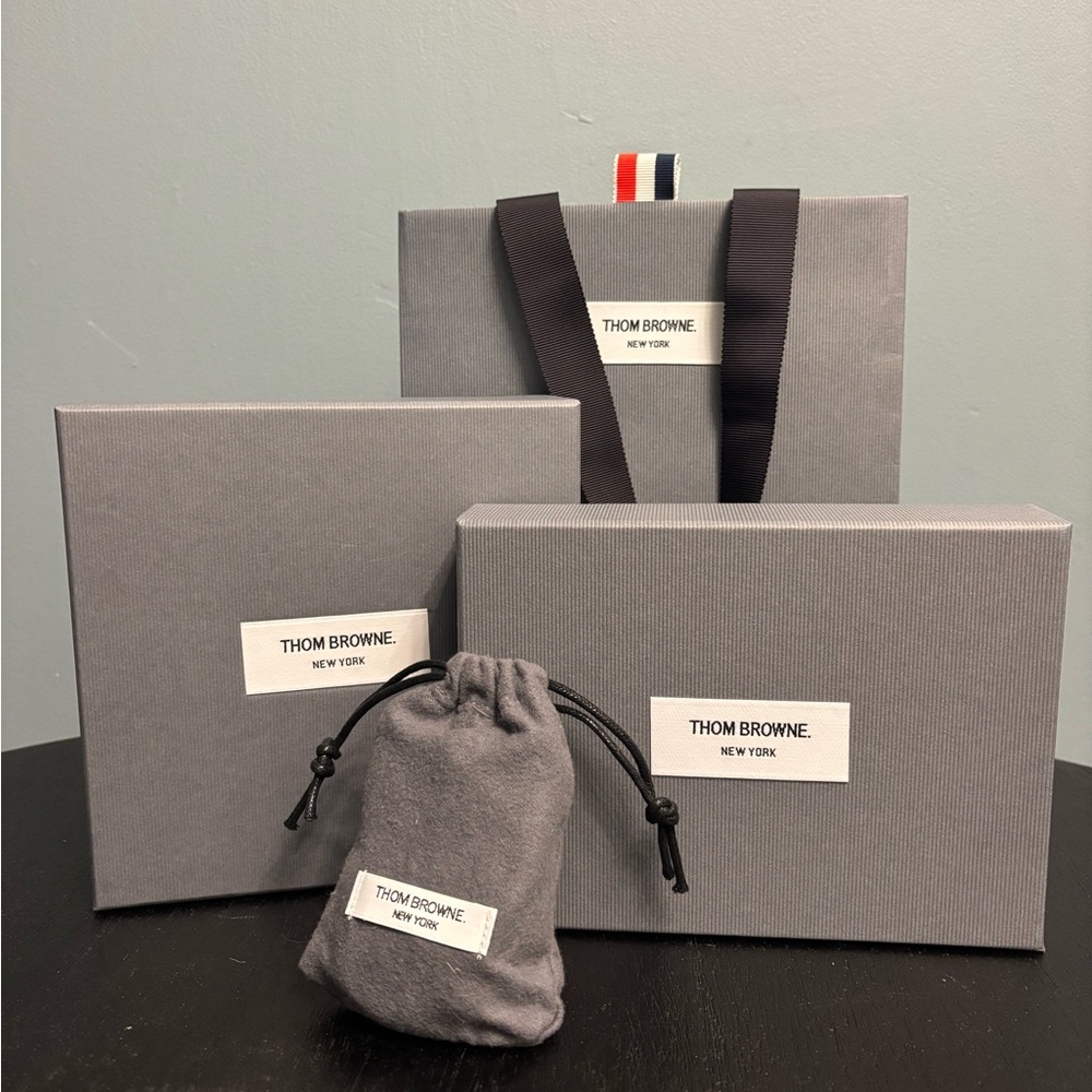 Thom Browne Gray Shopping Bag, Boxes, Drawstring Pouch
